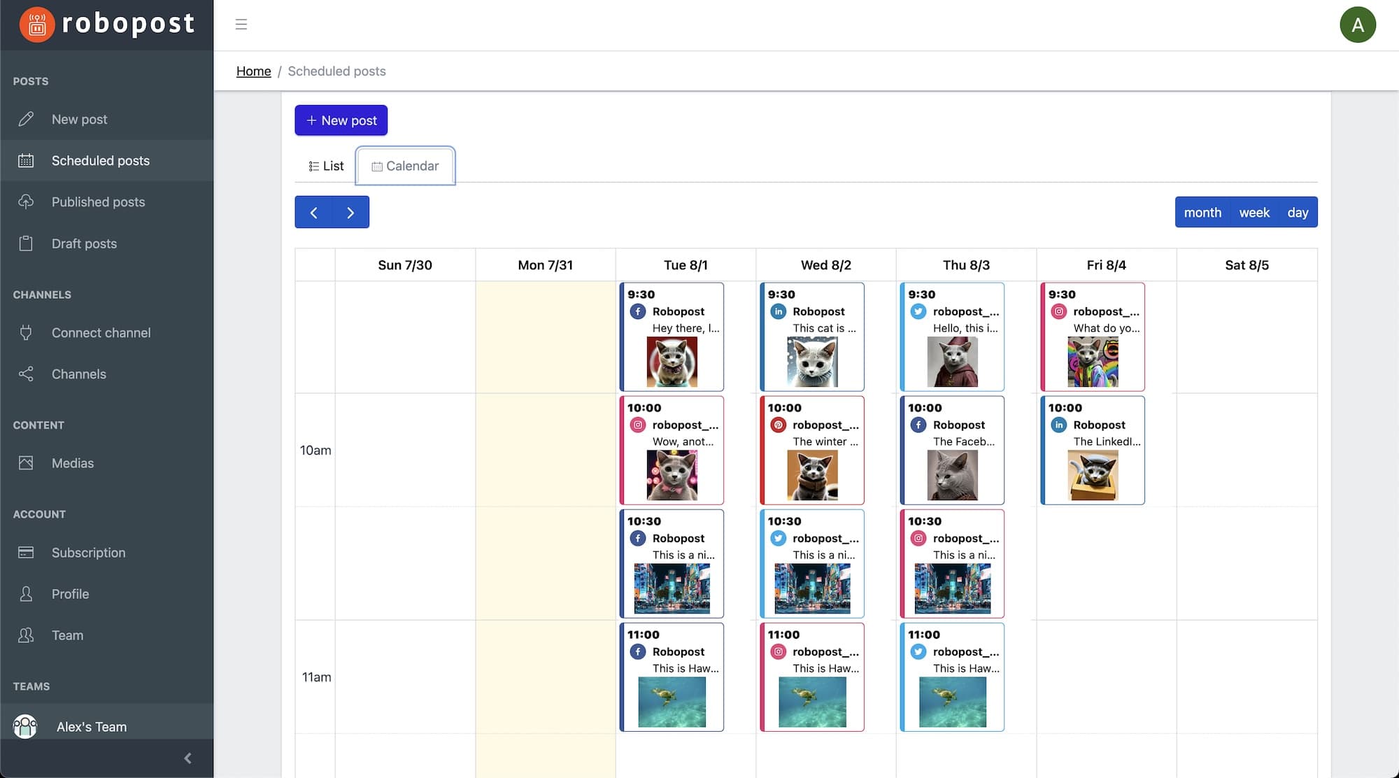 Schedule posts in advance with Robopost