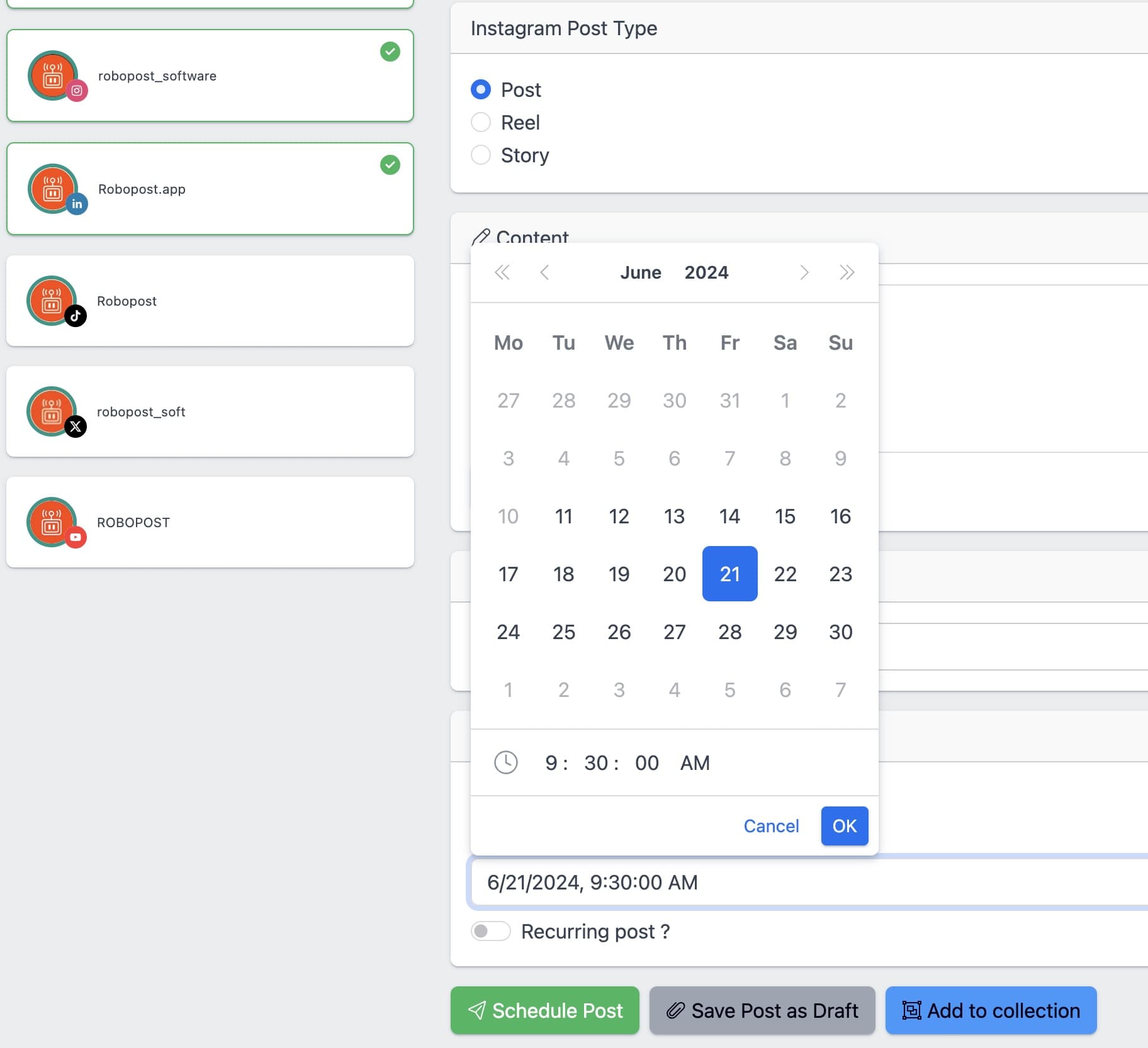 Set specific date and time for posts